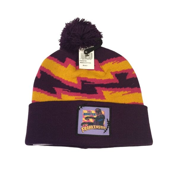 Universal Studios IT'S A MONSTER FRANKENSTEIN Purple Pom Pom Beanie OSFM - Picture 1 of 5